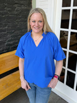Bubble Sleeve Seersucker Top