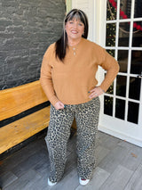 Curvy Tanner's High Rise Leopard Wide Leg Jeans