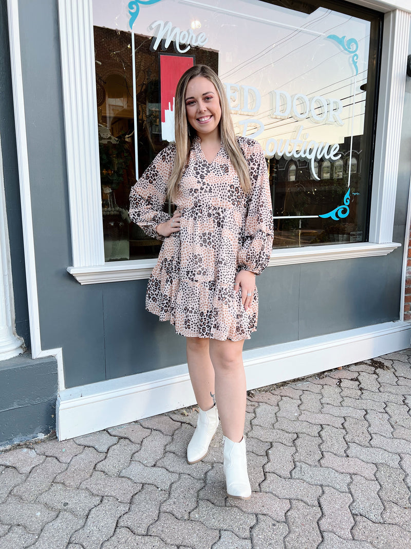 Beige Leopard Mixed Print Dress