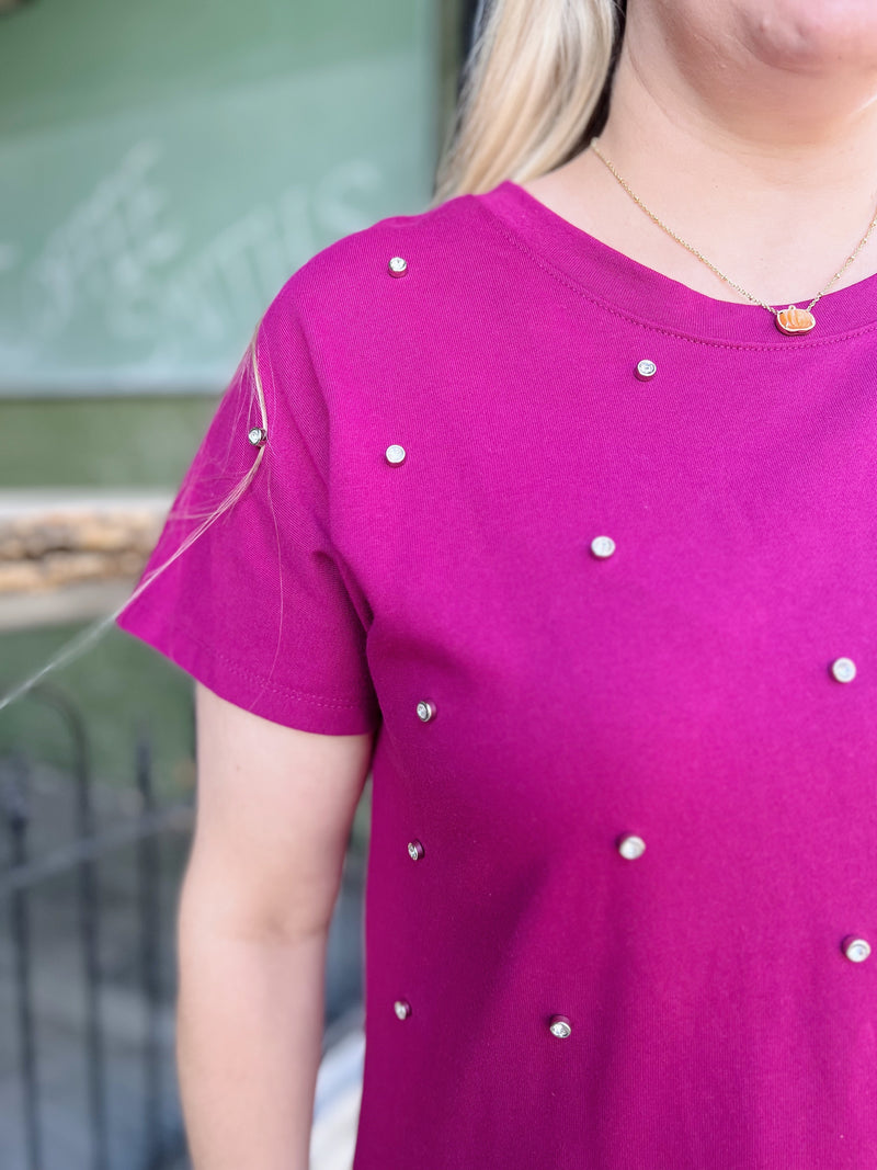 Magenta Rhinestone Tee Dress