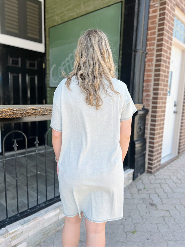 Gray Mineral Wash Western Embroidered Dress