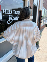 Curvy Striped Collared Oversized Top