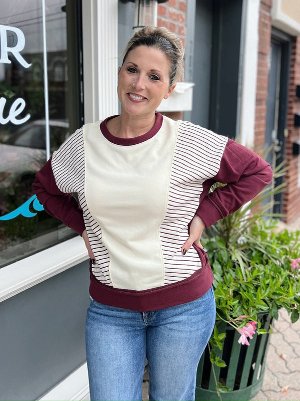 Striped Color Block Crewneck