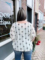 Curvy Bow Printed Short Sleeve Top
