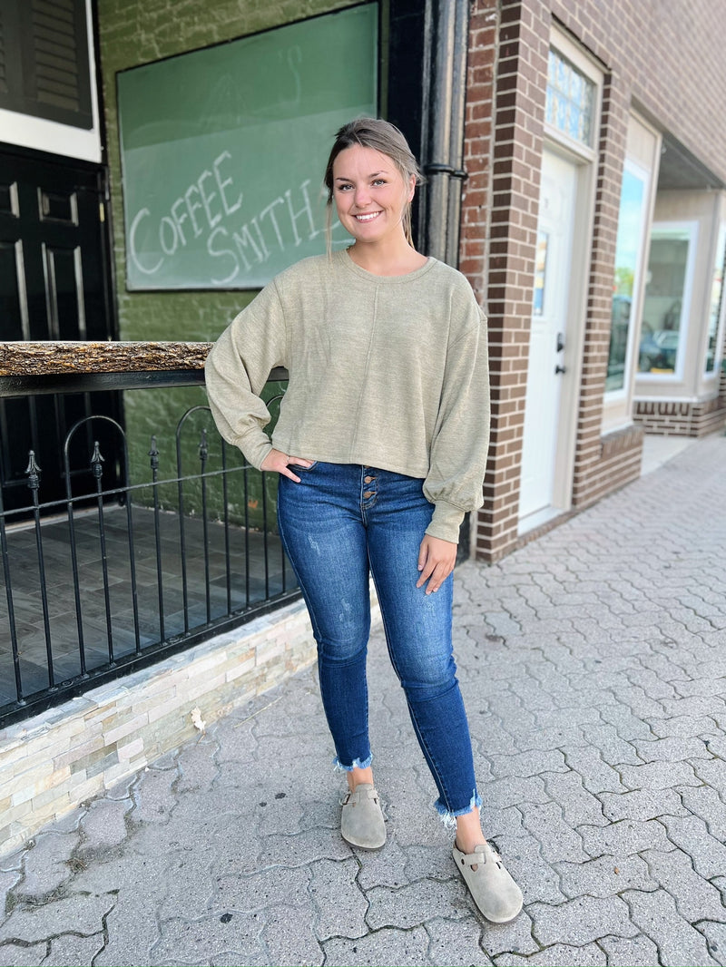 Olive Dolman Style Knit Top