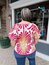 Curvy Puff Sleeve W/ Aztec design