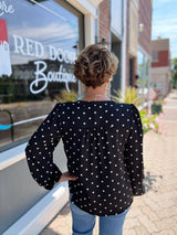 Black Polka Dot Blouse With Cinched Sleeves
