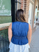 Denim Scoop Neck Front Tie Ruffle Hem Vest