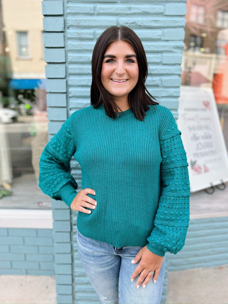 Teal Balloon Sleeve Sweater