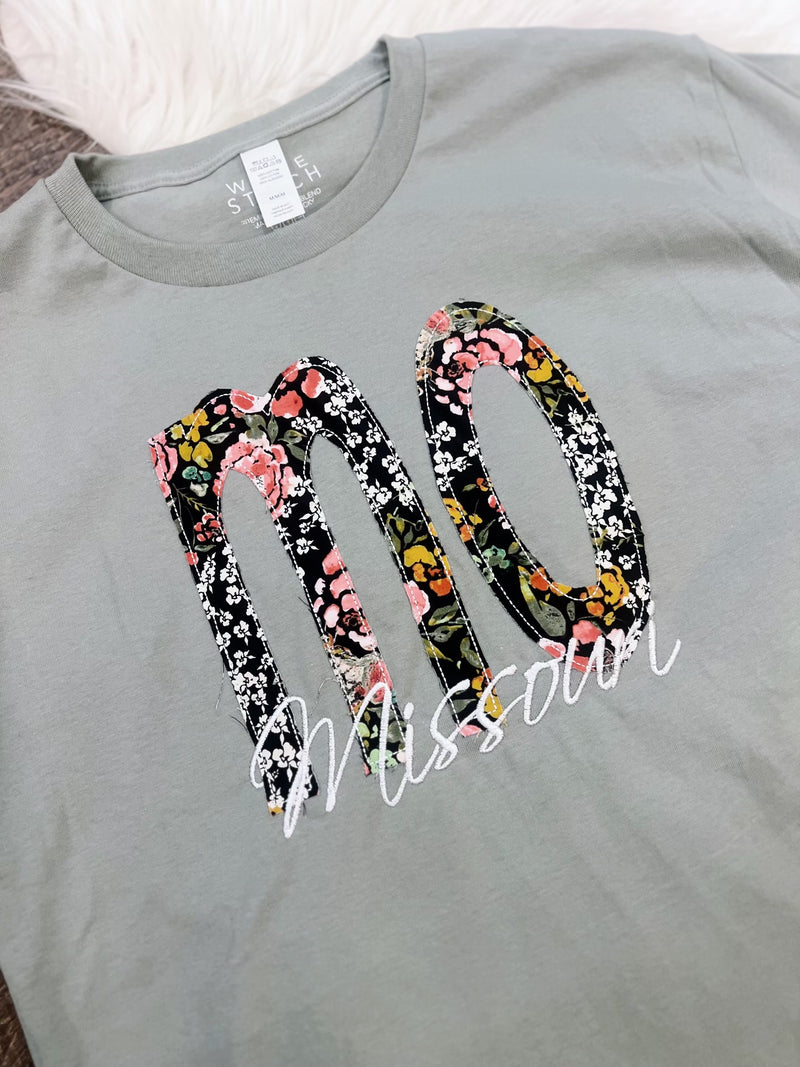 Moss Green Garden Floral State Tee