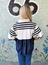 Navy Short Puff Sleeve Top