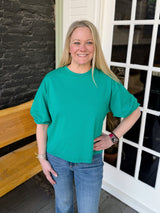 Green Boat Neck 3/4 Sleeve Top