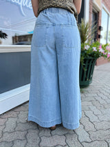 Wide Leg Jeans With Button and Drawstrings