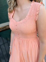 Sweetheart Smocked Mock Button Dress