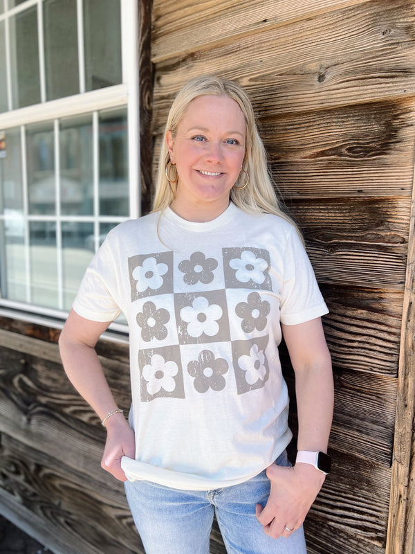 Cream Checkers Flowers Tee