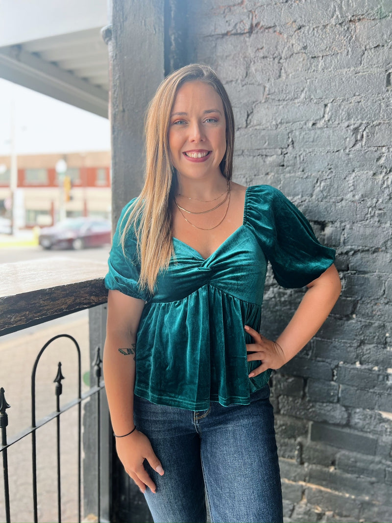 Teal Velvet Baby Doll Top