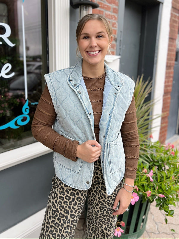 Denim Button Down Quilted Vest