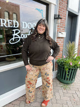 Floral Printed Washed Stretch Twill Pants