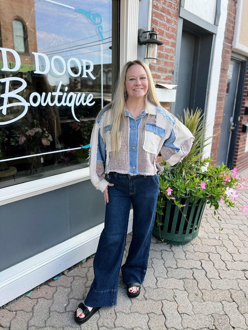 Chambray & Patchwork Jacket With Pockets