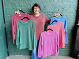 Corded Rib Long Sleeve Round Neck Pullover