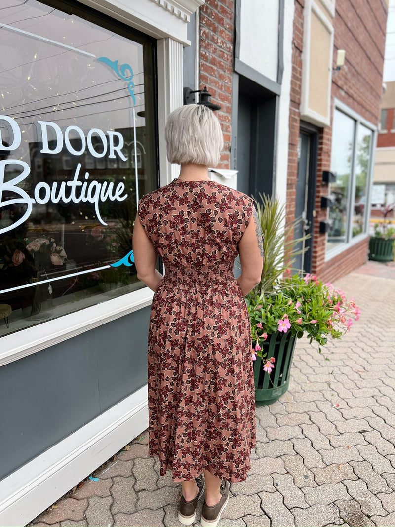 Dusty Rose Smocked Waist Zip Front Dress