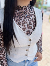 Leopard Printed Mesh Long Sleeve Top