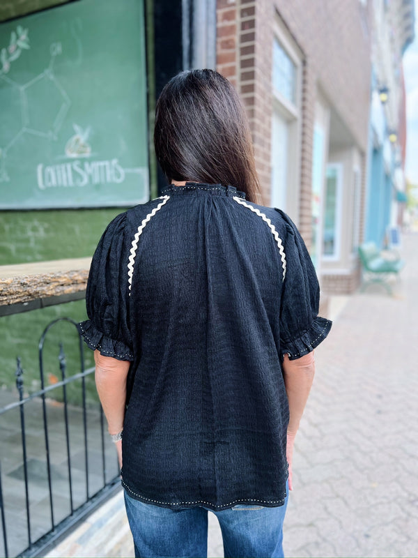 Black Textured Ric Rac Top