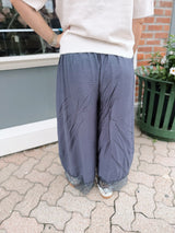 Crinkled Wide Leg Lace Trim Pants