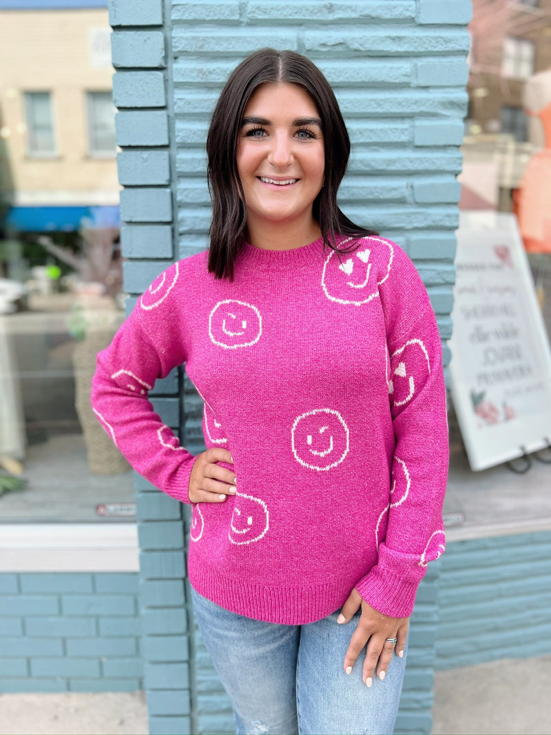 Pink Smiley Face Sweater