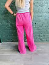 Acid Wash Fleece Pintuck Wide Leg Pants