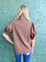 Polka Dot Accent Puff Sleeve Top