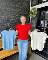Ruffled Cap Sleeve Sweater Top