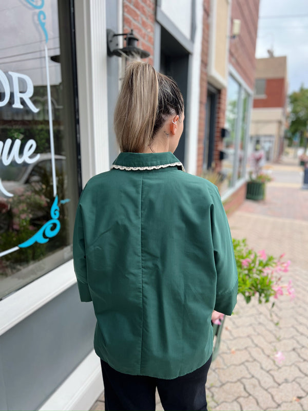 Green Leopard and Lace Collared Shirt