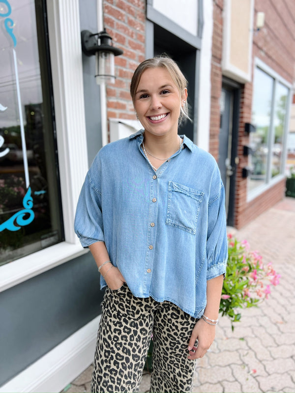 Denim Collared Button Down Top