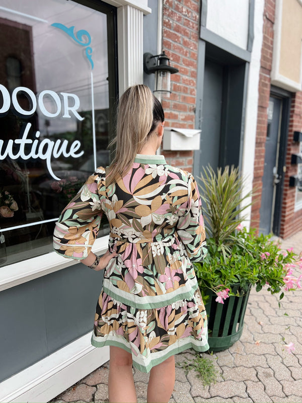 Sage Floral Tiered Dress