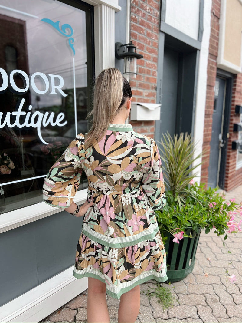 Sage Floral Tiered Dress