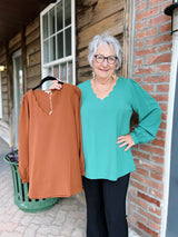 Dressy Scalloped Long Sleeve Top