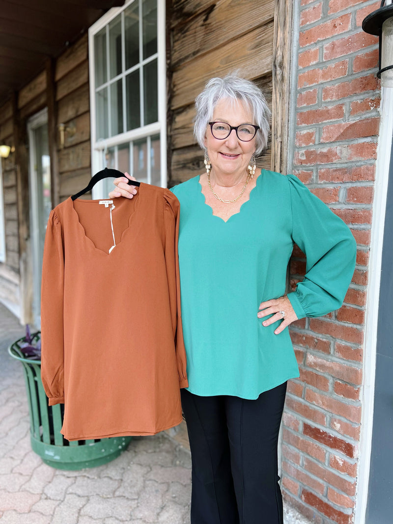 Dressy Scalloped Long Sleeve Top
