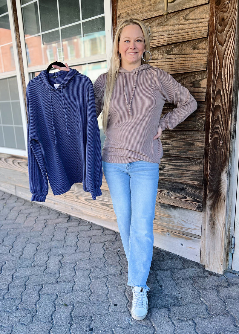 Textured Drawstring Hoodie Top