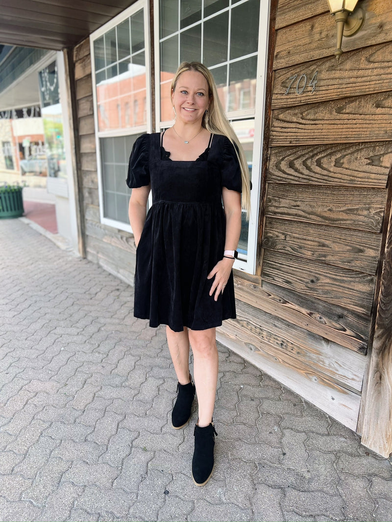 Black Corduroy Babydoll Dress