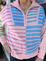 Stripe Colorblock Half Zip Sweater