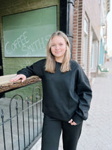 Black Textured Crewneck Top
