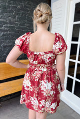 Floral Ruffle Trim Velvet Front Tie Mini Dress