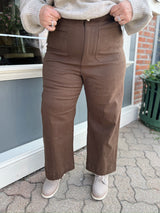 Curvy Brown Wide Leg Pants With Front Pockets
