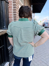 Green and Cream Stripe Contrast Trim Top