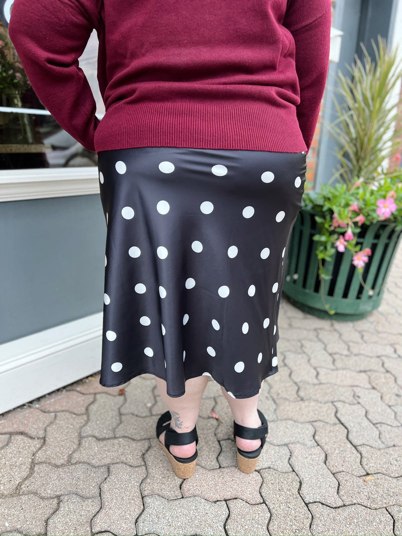 Curvy Black Polka Dot Midi Skirt