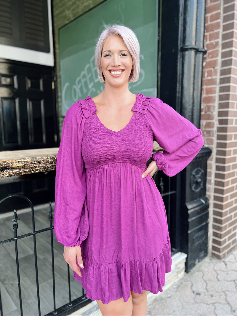 Magenta Sparkle V-Neck Dress