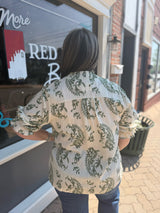 Curvy Green Paisley Print V Neck Top