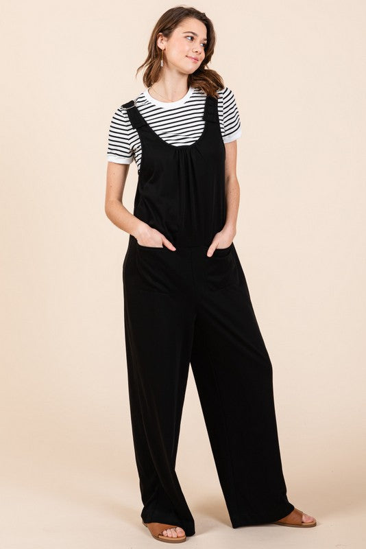 Black Buckle Strap Overalls