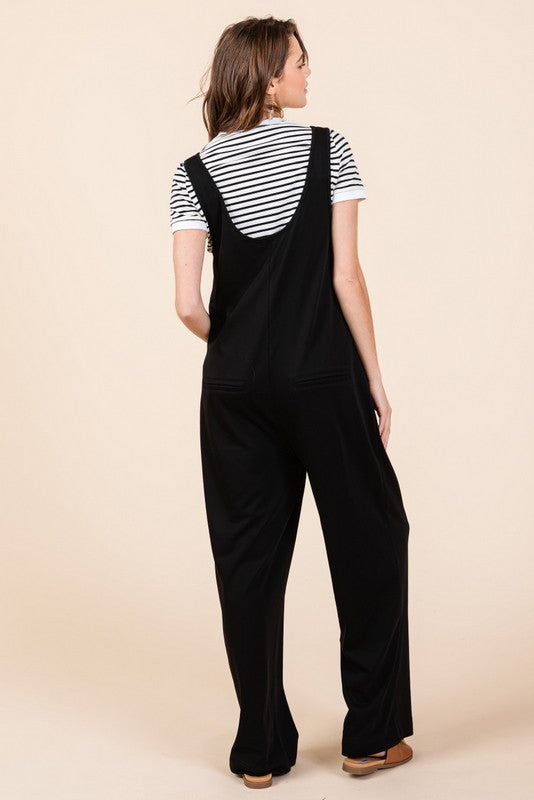 Black Buckle Strap Overalls